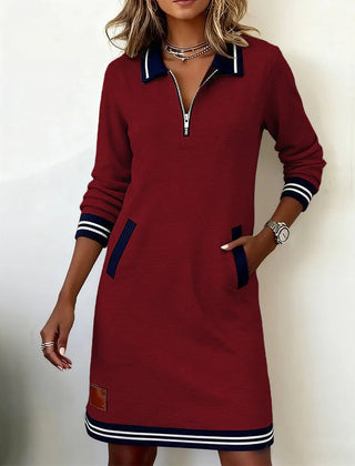 Beverley Zip Collar Contrast Trim Dress in Red