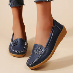 Joyce Flower Detail Comfort Loafers in Navy