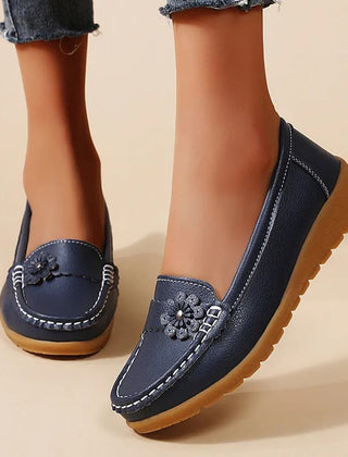 Joyce Flower Detail Comfort Loafers in Navy