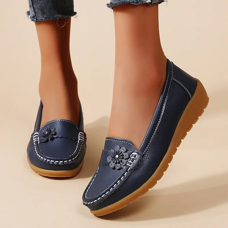 Joyce Flower Detail Comfort Loafers in Navy
