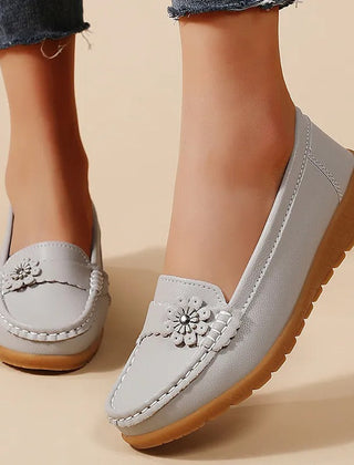 Joyce Flower Detail Comfort Loafers in Light Grey