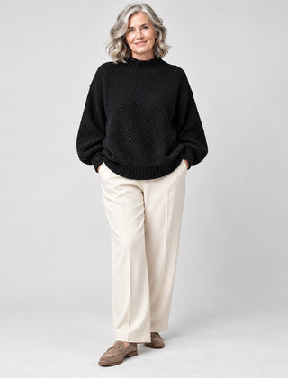 The Irene Textured Mock Neck Knit Jumper in Black