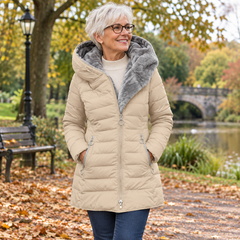 Phyllis Quilted Coat with Fur-Look Hood