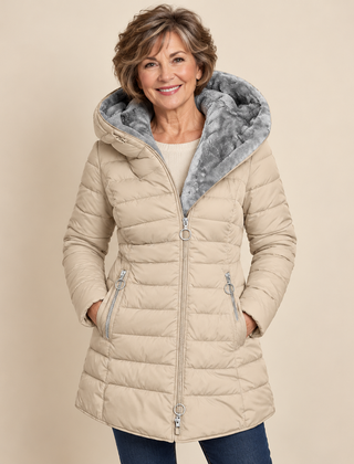 Phyllis Quilted Coat with Fur-Look Hood