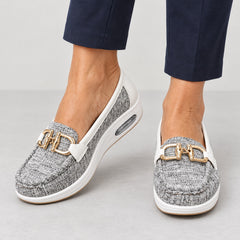 Jackie Gold Buckle Comfort Loafers in Grey