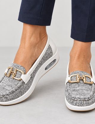 Jackie Gold Buckle Comfort Loafers in Grey