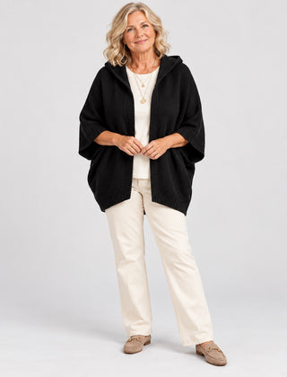 The Jane Hooded Batwing Knit Cardigan in Black