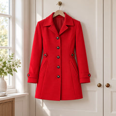 The Jayne Tailored Wool Look Button Coat on a hanger