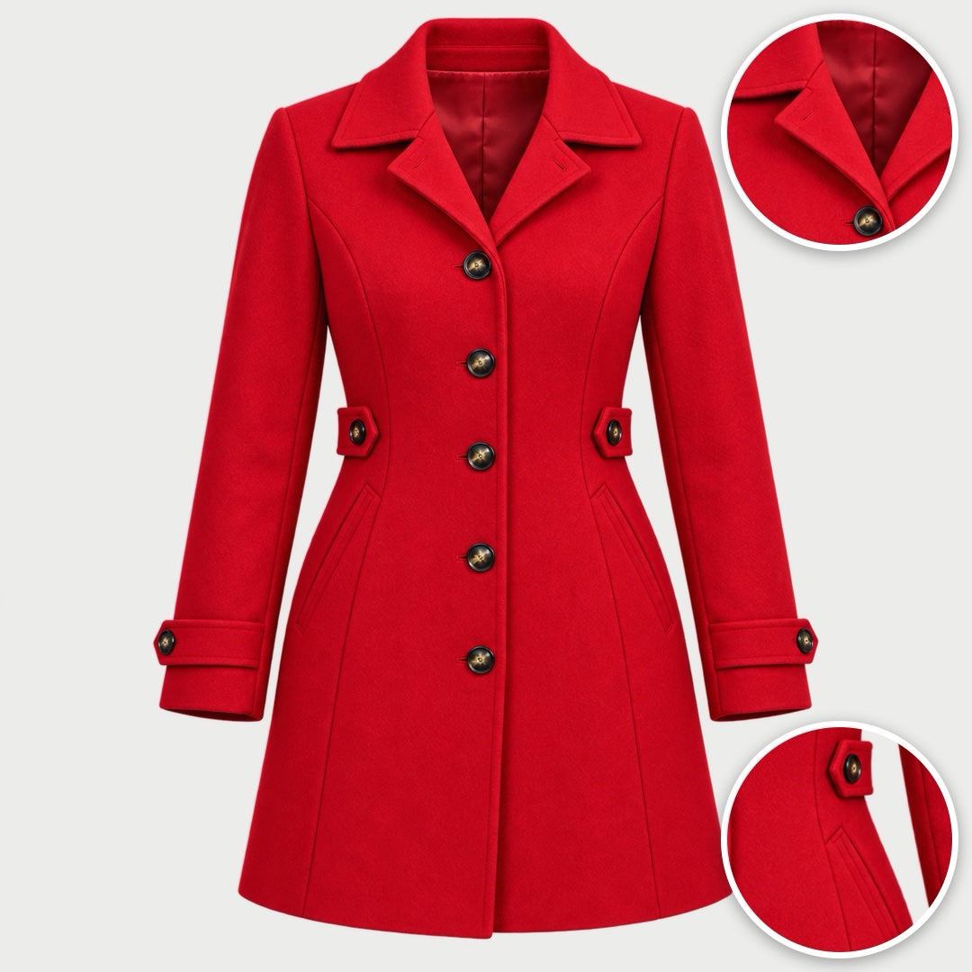 The Jayne Tailored Wool Look Button Coat with close-ups of the details