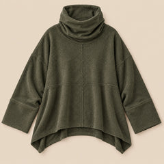 Jennie Relaxed Cowl Neck Jumper in Olive, the whole piece laid flat