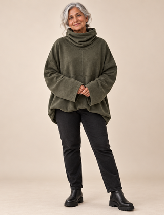 Jennie Relaxed Cowl Neck Jumper in Olive