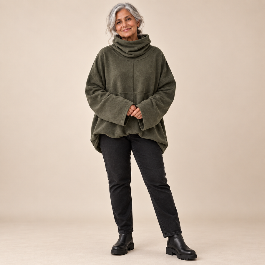 Jennie Relaxed Cowl Neck Jumper in Olive