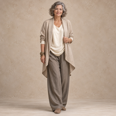 Jennifer Layered Three-Piece Wide-Leg Set in Oatmeal & Taupe - studio