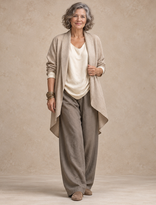Jennifer Layered Three-Piece Wide-Leg Set in Oatmeal & Taupe - studio