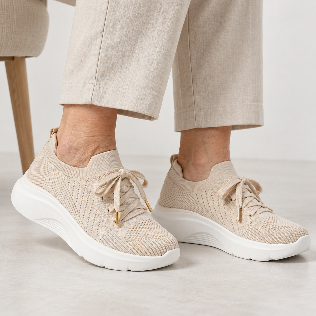 Jill Lightweight Knit Trainers in Beige