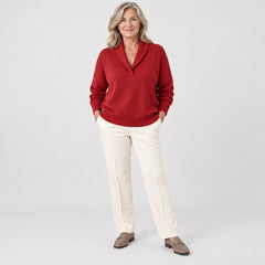 The Joan Draped Shawl Collar Knit Jumper in Red