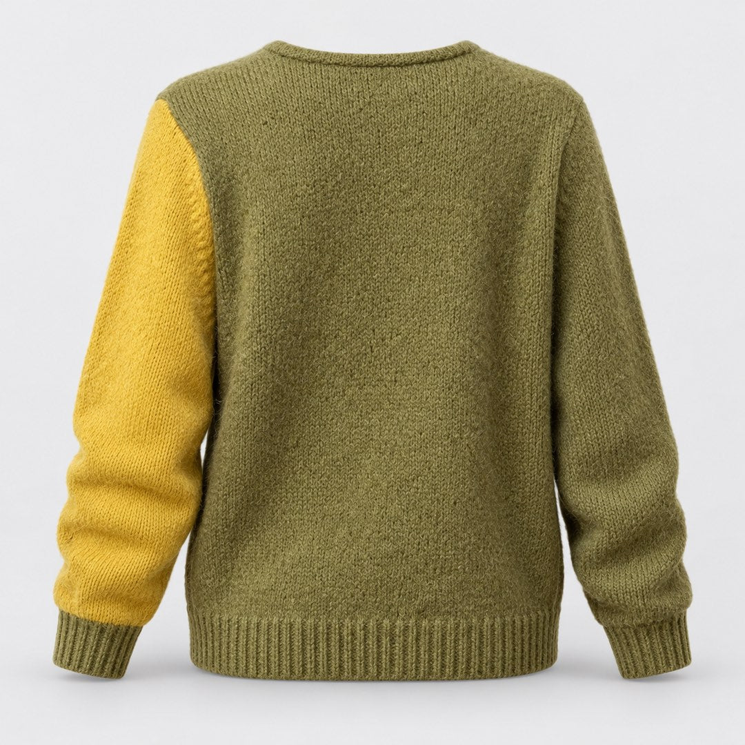 Josie Colour Block Asymmetric Button Jumper from the back