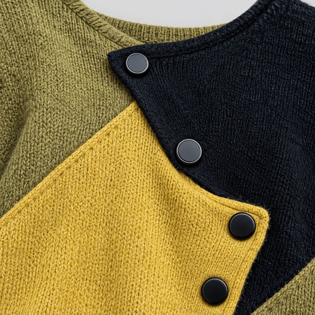 Josie Colour Block Asymmetric Button Jumper button detail