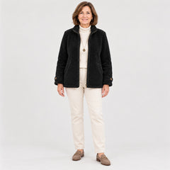Joy Cosy Teddy Fleece Stand Collar Jacket in Black
