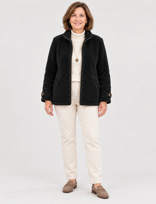 Joy Cosy Teddy Fleece Stand Collar Jacket in Black