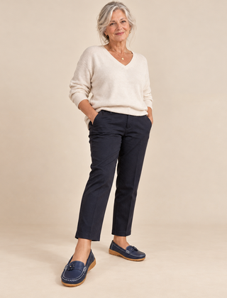 Joyce Flower Detail Comfort Loafers in Navy - studio