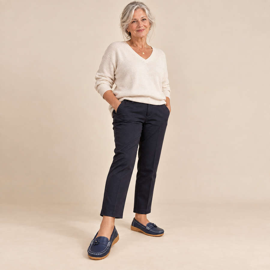 Joyce Flower Detail Comfort Loafers in Navy - studio