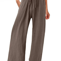Nicola Relaxed Wide-Leg Drawstring Trousers in Coffee