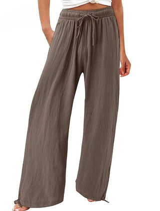 Nicola Relaxed Wide-Leg Drawstring Trousers in Coffee