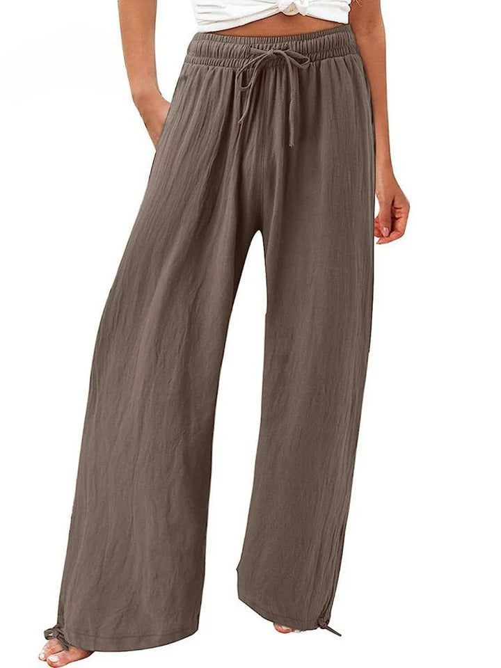 Nicola Relaxed Wide-Leg Drawstring Trousers in Coffee
