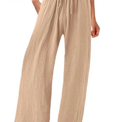 Nicola Relaxed Wide-Leg Drawstring Trousers in Khaki
