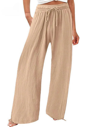 Nicola Relaxed Wide-Leg Drawstring Trousers in Khaki