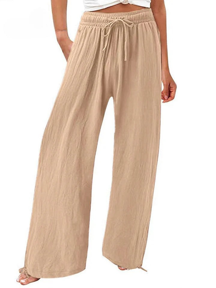 Nicola Relaxed Wide-Leg Drawstring Trousers in Khaki