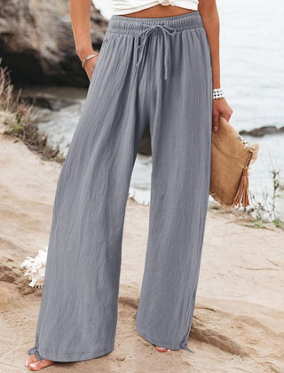 Nicola Relaxed Wide-Leg Drawstring Trousers in Grey