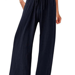 Nicola Relaxed Wide-Leg Drawstring Trousers in Navy