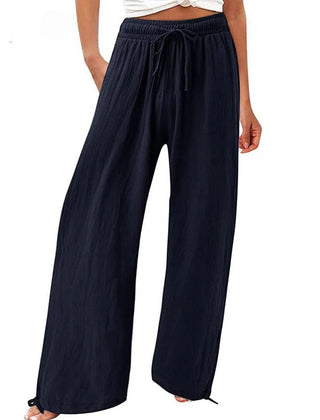 Nicola Relaxed Wide-Leg Drawstring Trousers in Navy