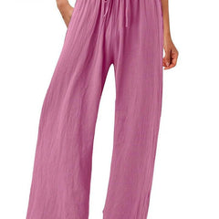 Nicola Relaxed Wide-Leg Drawstring Trousers in Pink