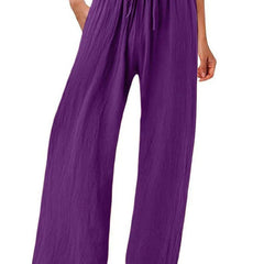 Nicola Relaxed Wide-Leg Drawstring Trousers in Purple