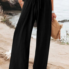 Nicola Relaxed Wide-Leg Drawstring Trousers in Black