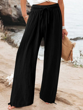 Nicola Relaxed Wide-Leg Drawstring Trousers in Black