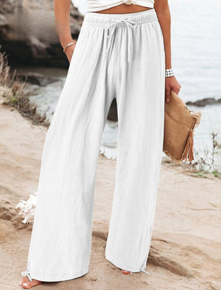 Nicola Relaxed Wide-Leg Drawstring Trousers in White