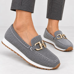 Judy Gold Buckle Knit Loafer Trainers close-up