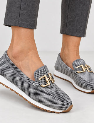 Judy Gold Buckle Knit Loafer Trainers in Grey