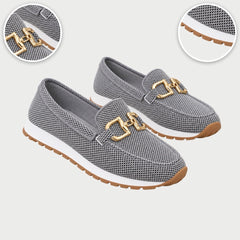 Judy Gold Buckle Knit Loafer Trainers, with close-ups of the details