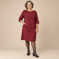 Kathleen Relaxed Roll-Cuff Pocket Dress in Wine - studio