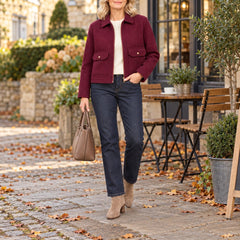 The Kathryn Wool Look Zip Jacket with Flap Pockets worn out and about
