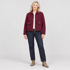 The Kathryn Wool Look Zip Jacket with Flap Pockets in the studio