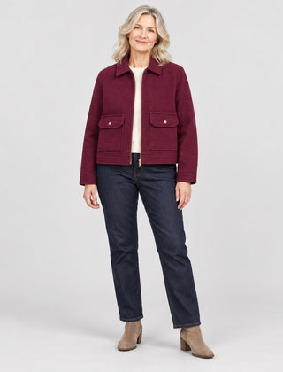 The Kathryn Wool Look Zip Jacket with Flap Pockets in the studio