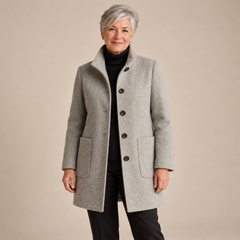 Kathryn Classic Stand Collar Button Coat in Grey