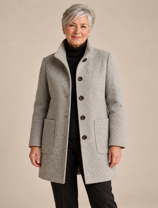 Kathryn Classic Stand Collar Button Coat in Grey