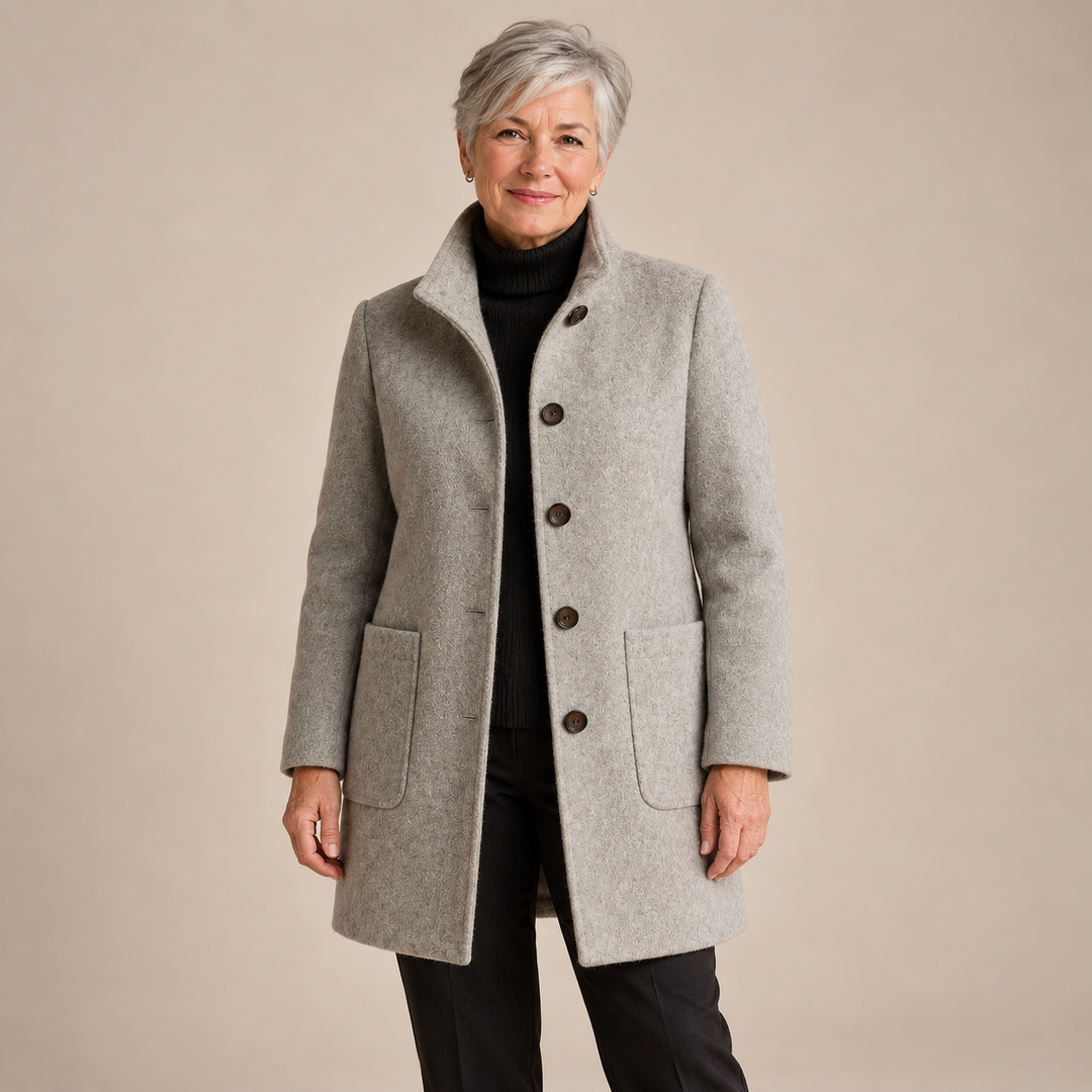 Kathryn Classic Stand Collar Button Coat in Grey